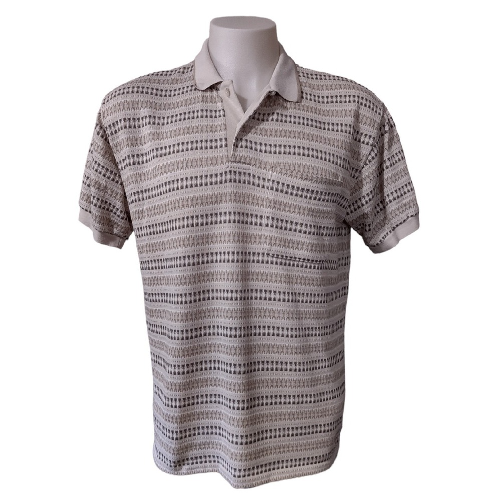 Par Four Polo Shirt Men Large Vintage Knit Striped Grandpacore Beige Made in USA